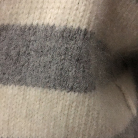 RARE-VS PINK Angora Cardigan-Sz S-Gray&White Stripes-Deep V Neck-EUC - Picture 6 of 16